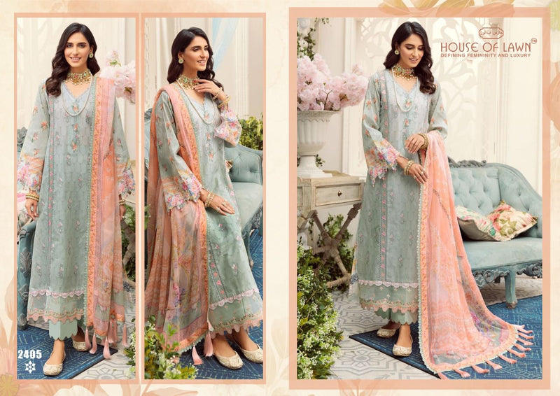 House Of Lawn Firdous Remix Pure  Cotton Heavy Embroidered Pakistani Style Party Wear Salwar Suits