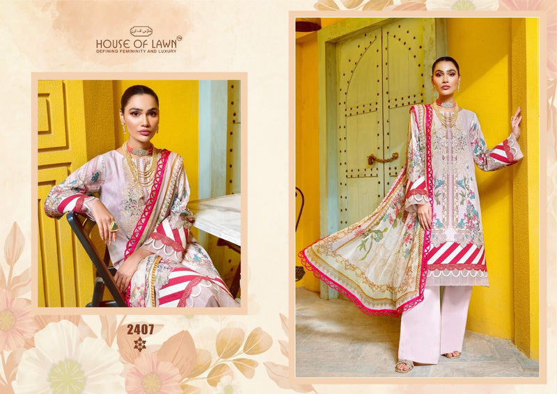 House Of Lawn Firdous Remix Pure  Cotton Heavy Embroidered Pakistani Style Party Wear Salwar Suits