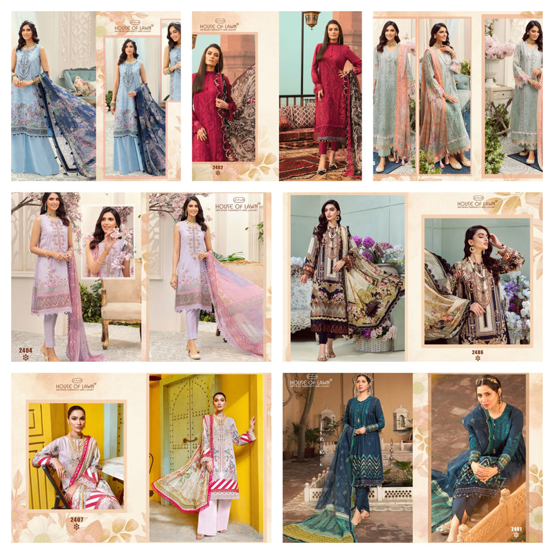 House Of Lawn Firdous Remix Pure  Cotton Heavy Embroidered Pakistani Style Party Wear Salwar Suits