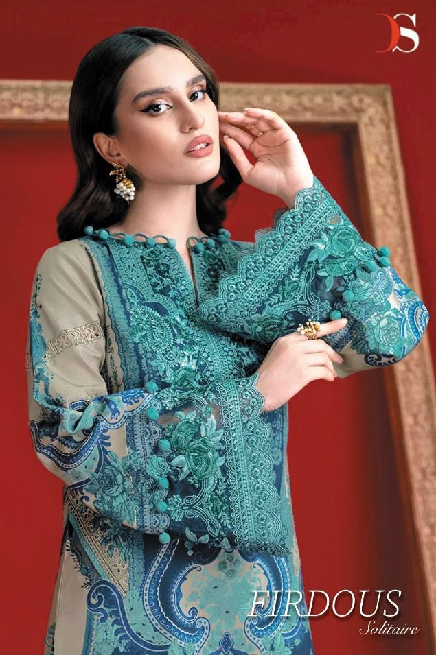 Deepsy Suit Firdous Solitaire Pure Cotton With Fancy Embroidery Work Stylish Designer Pakistani Salwar Kameez