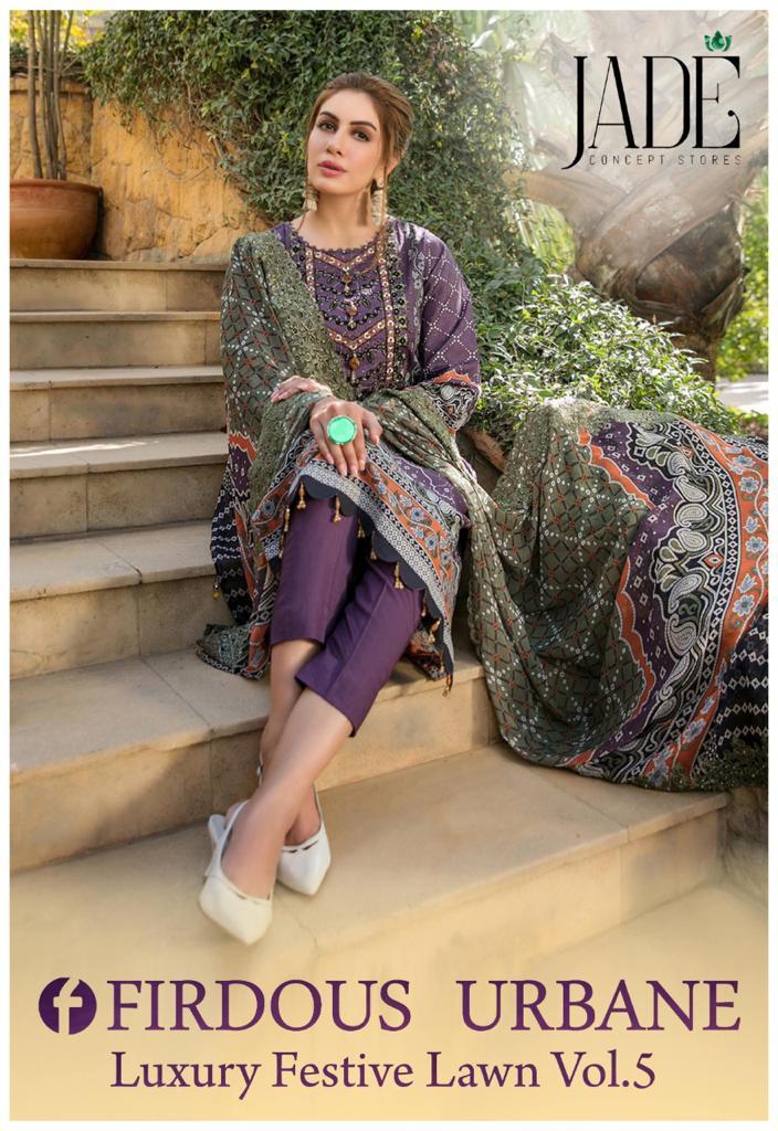 Jade Firdous Urbane Luxury Festive Lawn Collection Vol 5 Lawn Cotton Pakistani Style Festive Wear Salwar Suits
