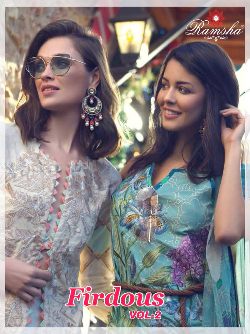 Ramsha Firdous Vol 2 Cambric Cotton Embroidered Pakistani Style Festive Wear Salwar Suits With Fancy Prints