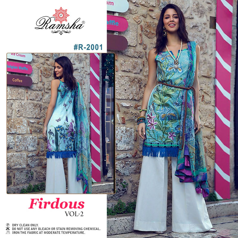 Ramsha Firdous Vol 2 Cambric Cotton Embroidered Pakistani Style Festive Wear Salwar Suits With Fancy Prints