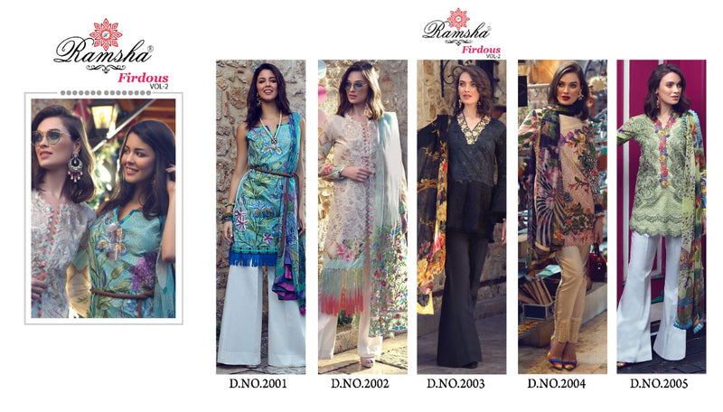 Ramsha Firdous Vol 2 Cambric Cotton Embroidered Pakistani Style Festive Wear Salwar Suits With Fancy Prints