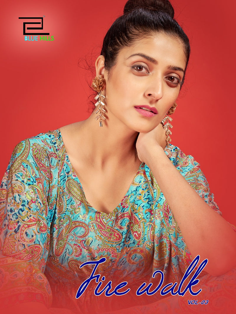 Blue Hills Fire Walk Vol 3 Crepe With Embroidery Work Stylish Designer Fancy Kurti