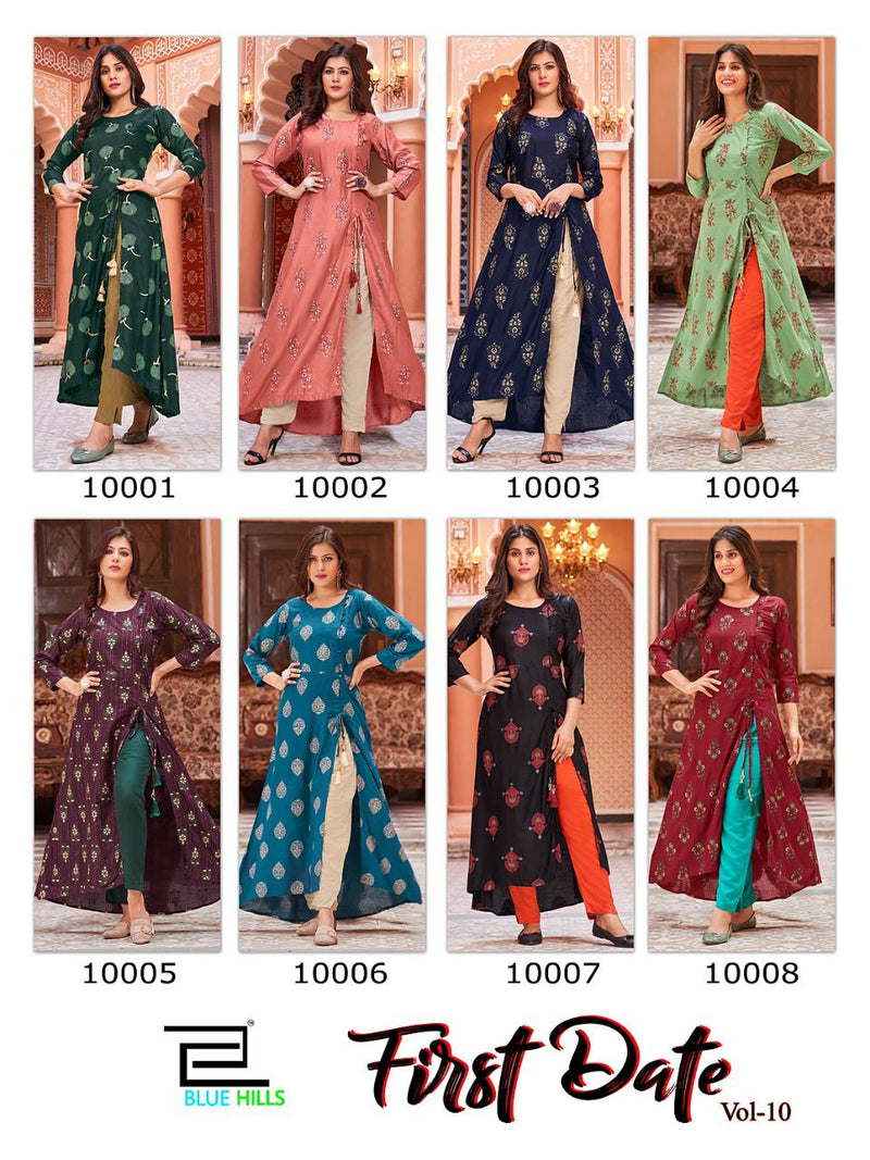 Blue Hills First Date Vol 10 Rayon With Beautiful Printed Work Stylish Designer Attractive Wear Kurti