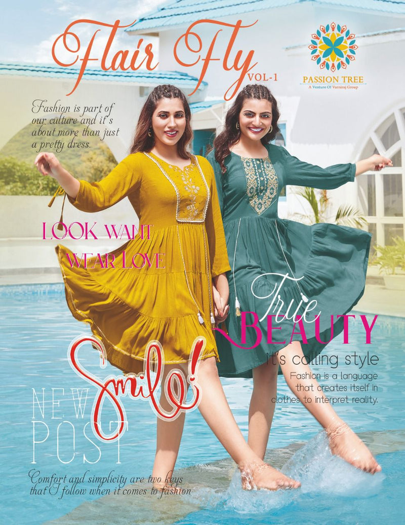 Passion Tree Flair Fly Vol 1 Rayon With Fancy Work Western Stylish Designer Casual Wear Kurti