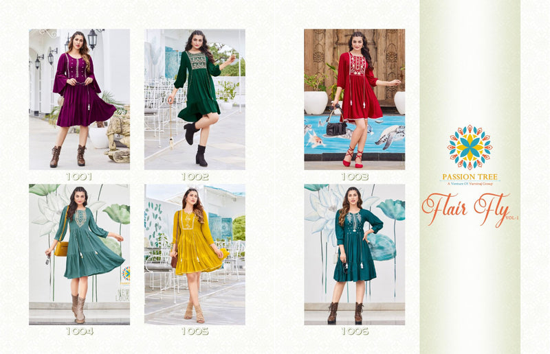 Passion Tree Flair Fly Vol 1 Rayon With Fancy Work Western Stylish Designer Casual Wear Kurti