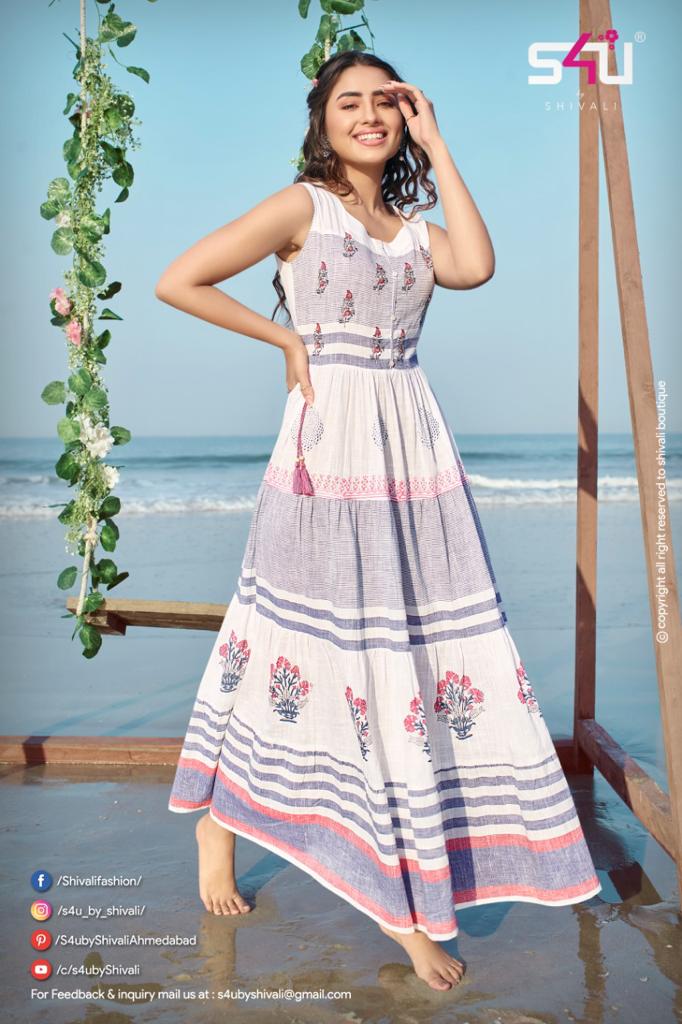 S4U Shivali Fairy Tales Handloom Cotton Fancy Long Gown Type Party Wear Kurtis