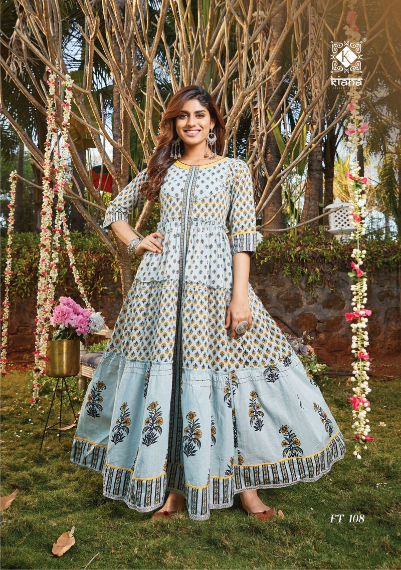 Kiana House Of Fashion Flairy Tales Cotton Printed Gown Style Party Wear Kurtis