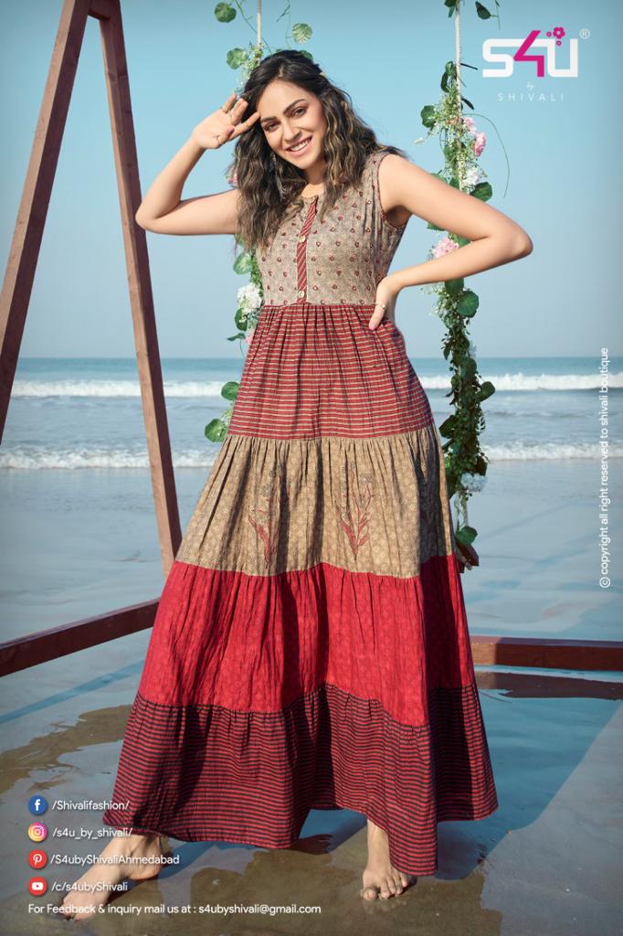 S4U Shivali Fairy Tales Handloom Cotton Fancy Long Gown Type Party Wear Kurtis