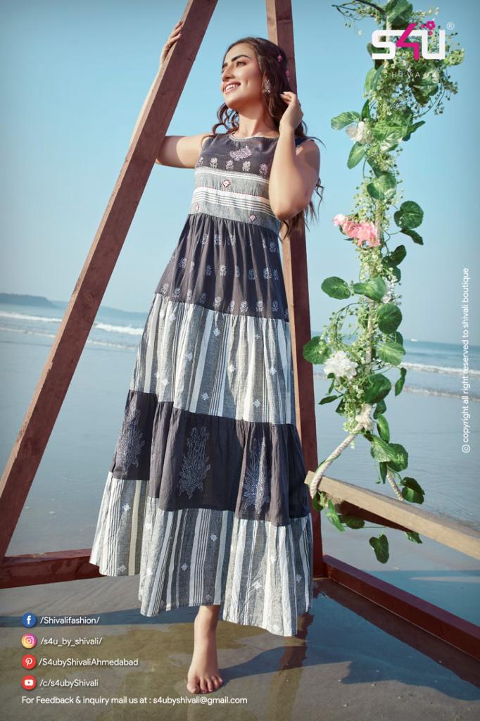 S4U Shivali Fairy Tales Handloom Cotton Fancy Long Gown Type Party Wear Kurtis