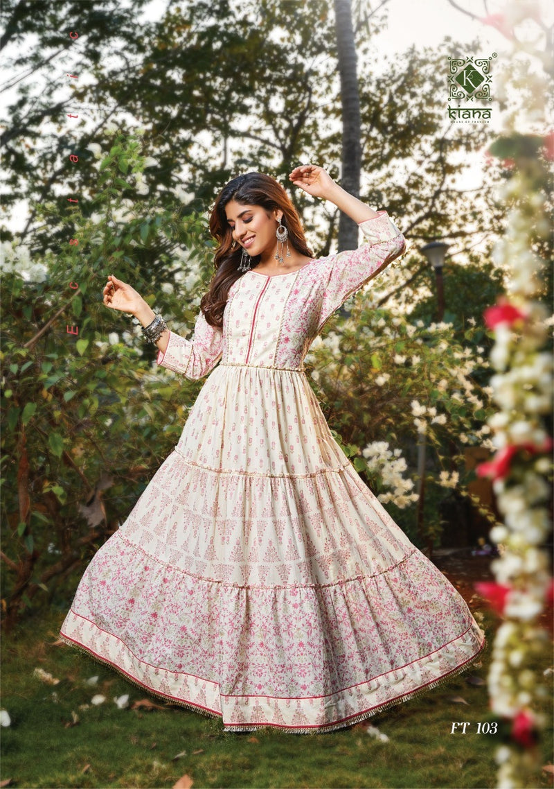 Kiana House Of Fashion Flairy Tales Cotton Printed Gown Style Party Wear Kurtis
