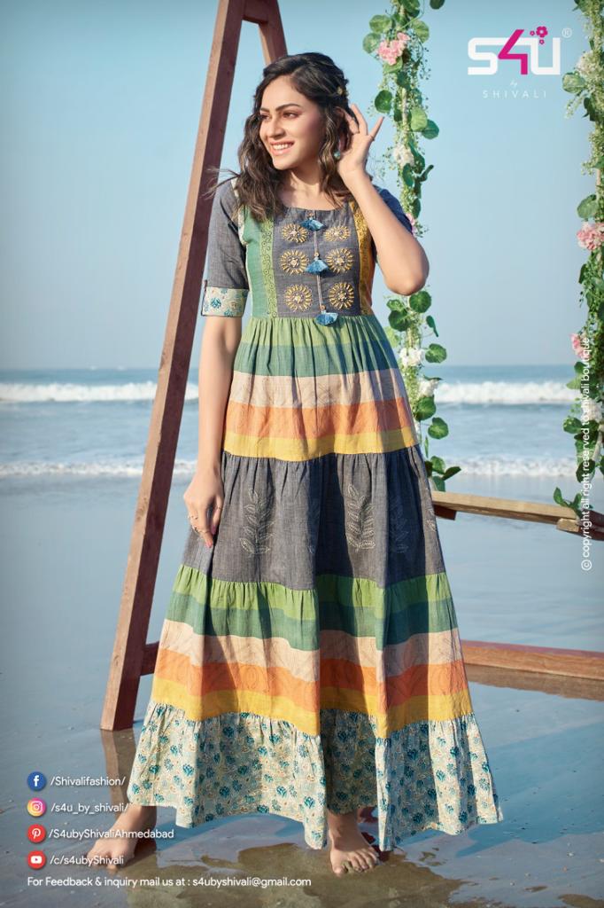 S4U Shivali Fairy Tales Handloom Cotton Fancy Long Gown Type Party Wear Kurtis