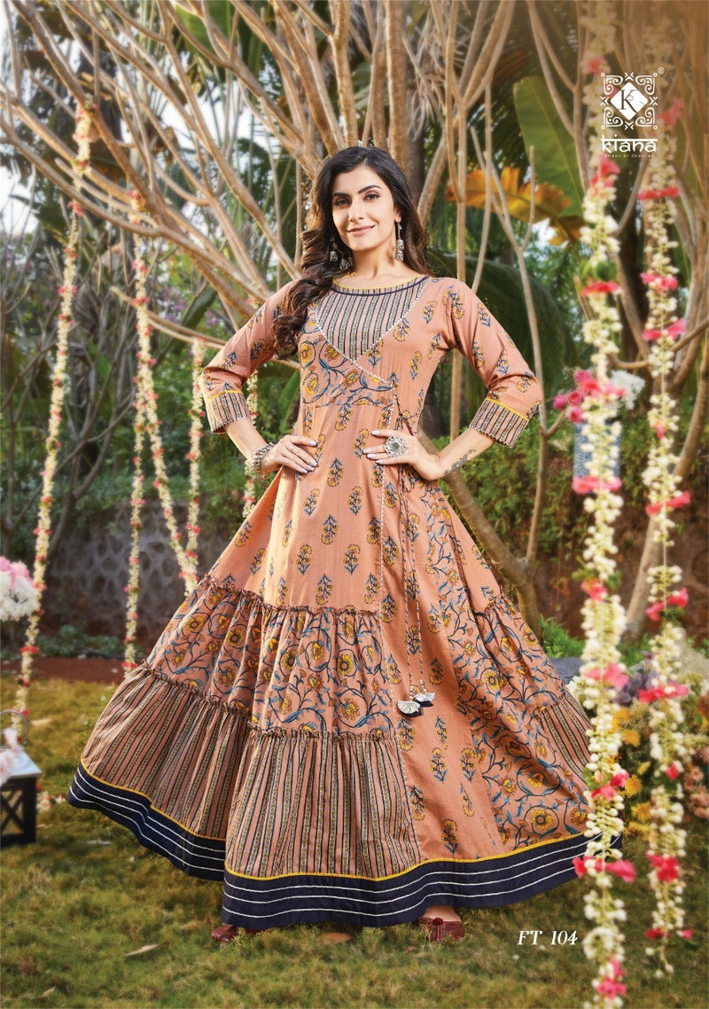 Kiana House Of Fashion Flairy Tales Cotton Printed Gown Style Party Wear Kurtis