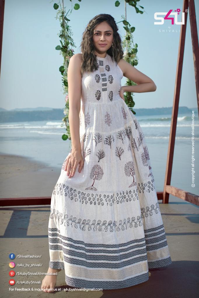 S4U Shivali Fairy Tales Handloom Cotton Fancy Long Gown Type Party Wear Kurtis