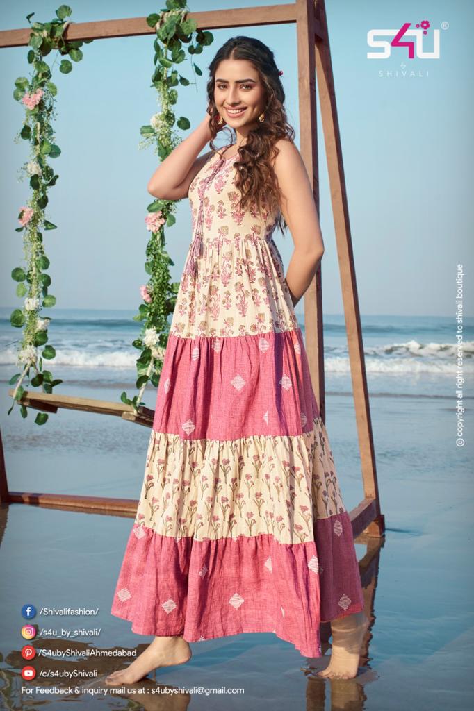 S4U Shivali Fairy Tales Handloom Cotton Fancy Long Gown Type Party Wear Kurtis