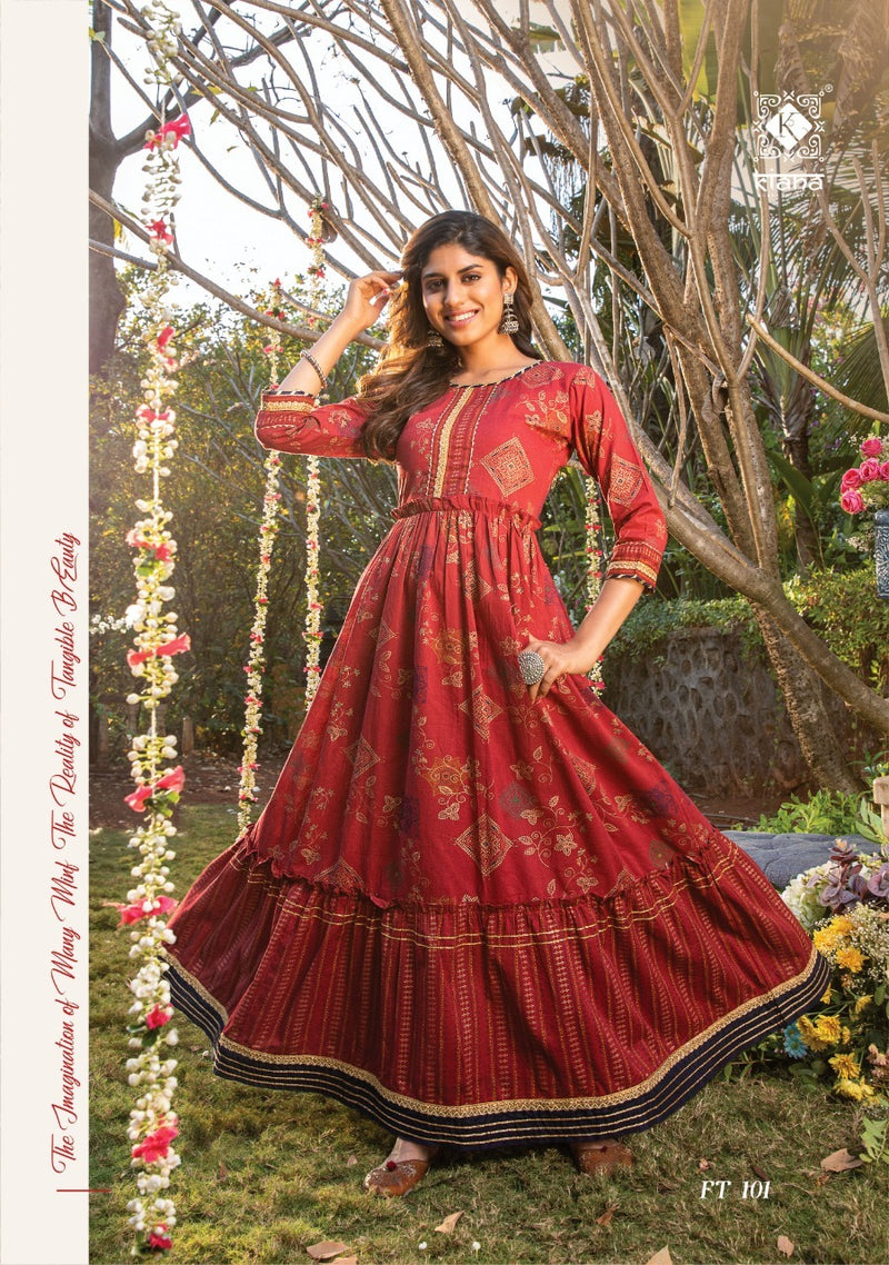 Kiana House Of Fashion Flairy Tales Cotton Printed Gown Style Party Wear Kurtis