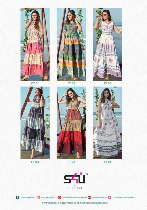 S4U Shivali Fairy Tales Handloom Cotton Fancy Long Gown Type Party Wear Kurtis