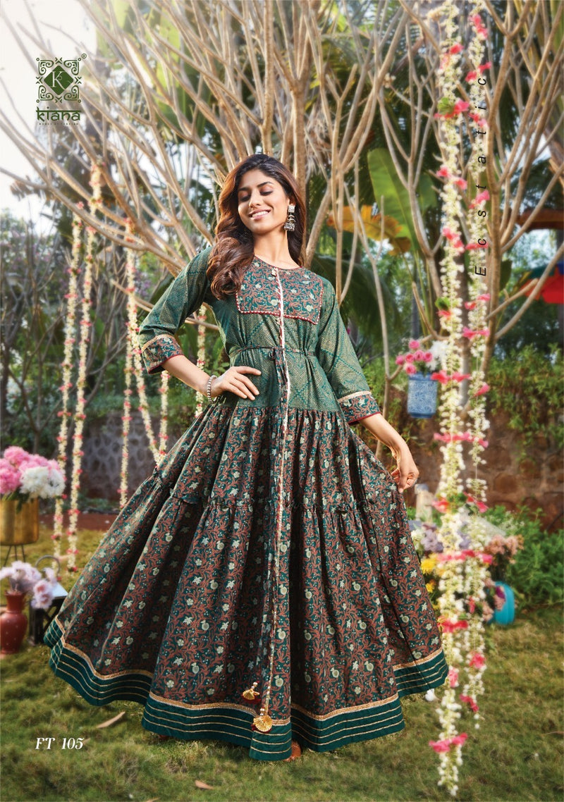 Kiana House Of Fashion Flairy Tales Cotton Printed Gown Style Party Wear Kurtis