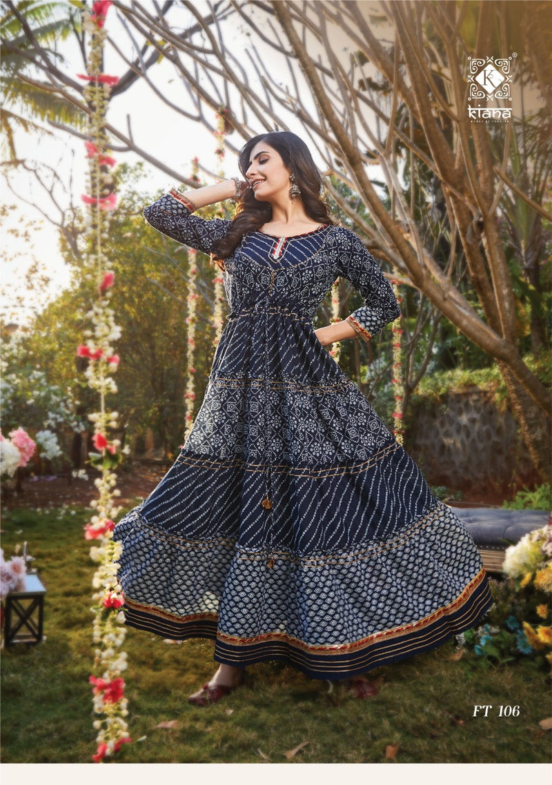 Kiana House Of Fashion Flairy Tales Cotton Printed Gown Style Party Wear Kurtis