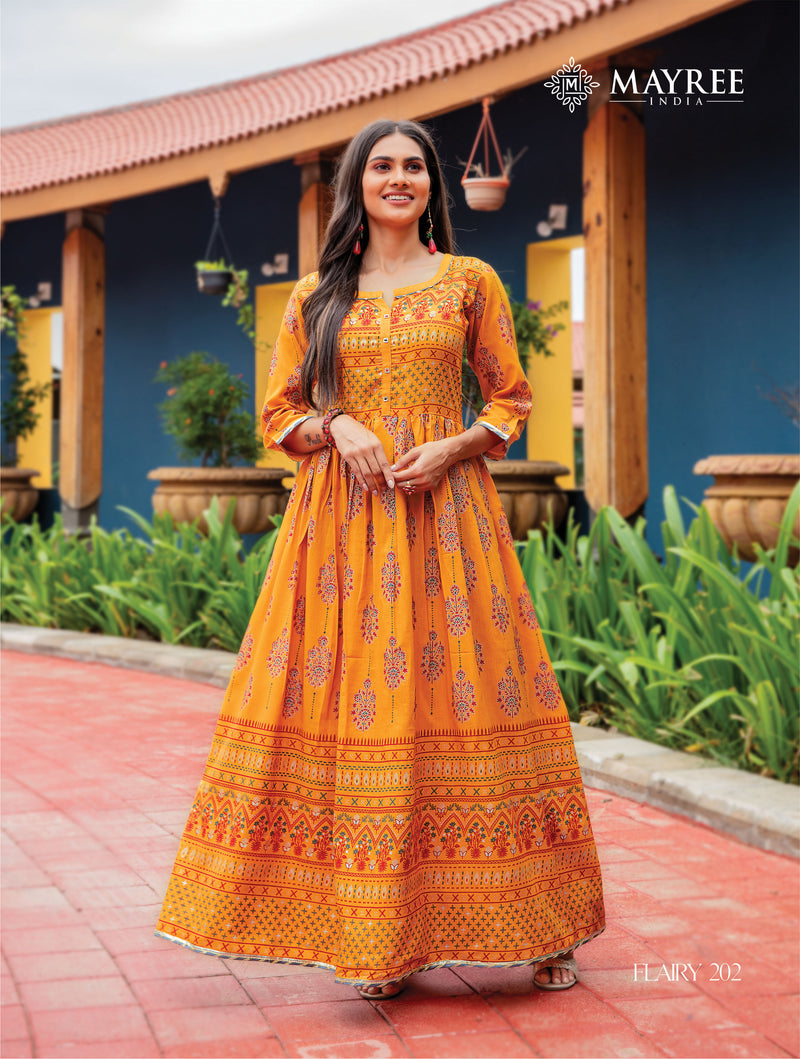 Mayree India Flairy Vol 2 Silk Printed Long Gown Style Festive Wear Kurtis