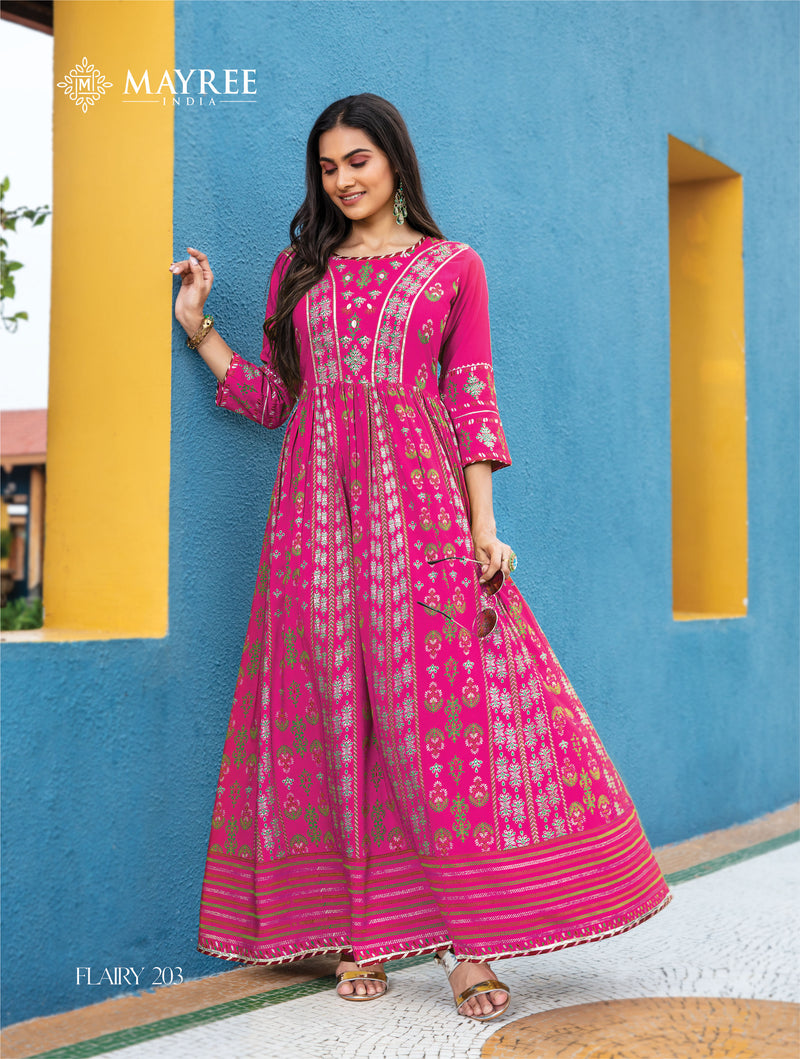 Mayree India Flairy Vol 2 Silk Printed Long Gown Style Festive Wear Kurtis