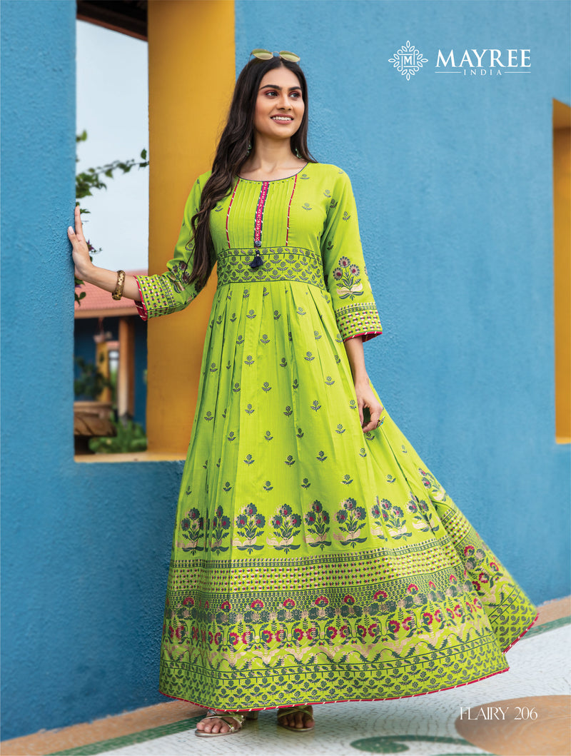 Mayree India Flairy Vol 2 Silk Printed Long Gown Style Festive Wear Kurtis