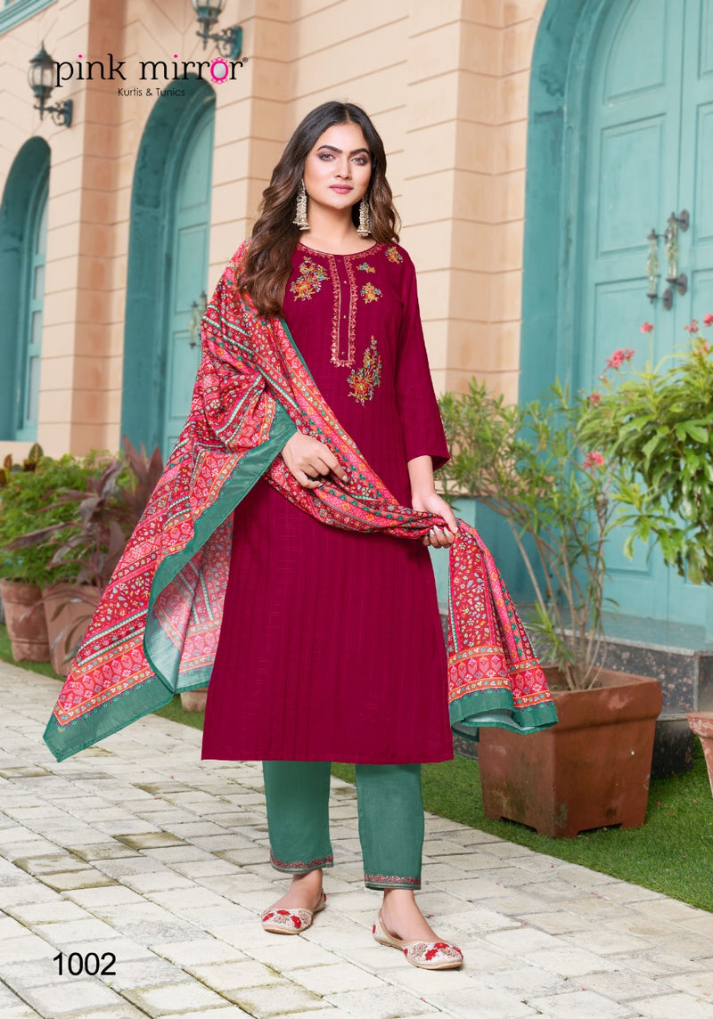 Pink Mirror Flame Viscose With Beautiful Work Stylish Designer Festive Wear Kurti