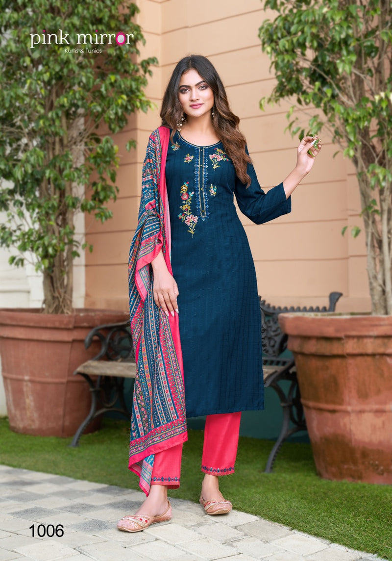 Pink Mirror Flame Viscose With Beautiful Work Stylish Designer Festive Wear Kurti