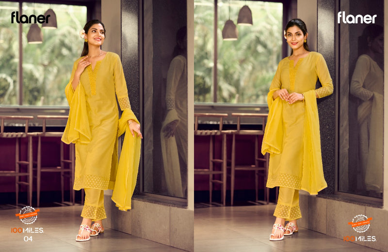 100 Miles Flaner Organza With Fancy Embroidery Work Stylish Designer Casual Wear Beautiful Kurti