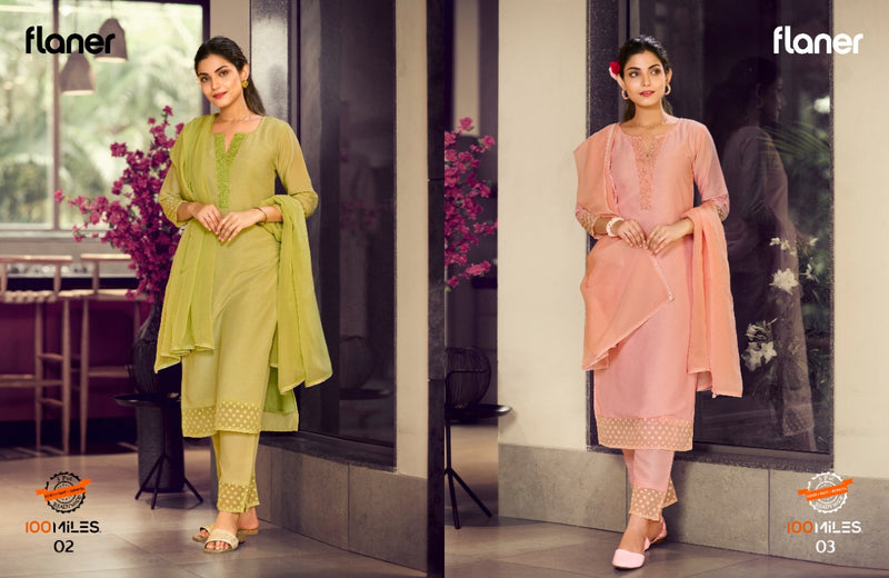 100 Miles Flaner Organza With Fancy Embroidery Work Stylish Designer Casual Wear Beautiful Kurti