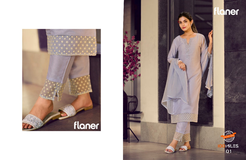 100 Miles Flaner Organza With Fancy Embroidery Work Stylish Designer Casual Wear Beautiful Kurti
