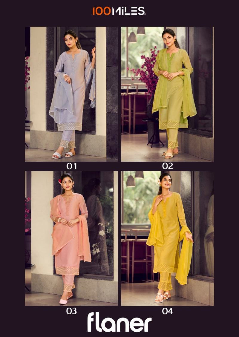 100 Miles Flaner Organza With Fancy Embroidery Work Stylish Designer Casual Wear Beautiful Kurti