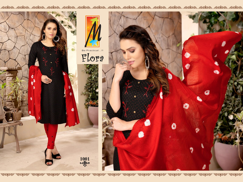 Master Flora Rayon Daniya Print Ready Made Party Wear  Kurtis Set With Heavy Handwork Embroidery