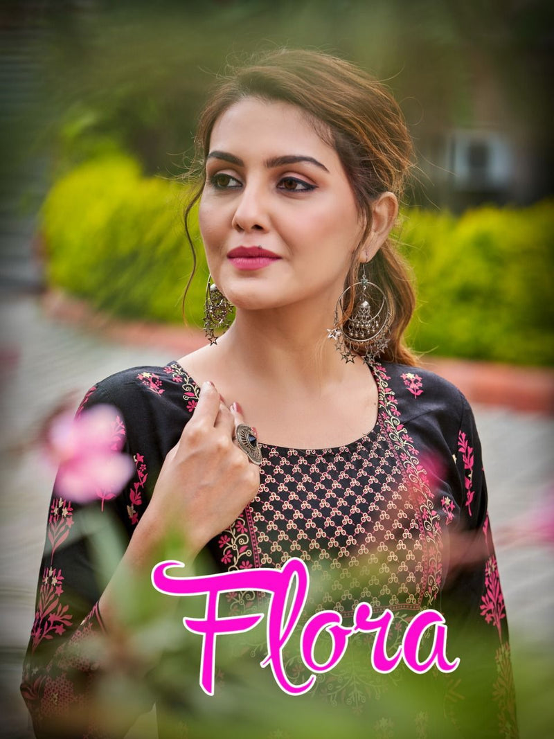 Banwery Fashion Flora Rayon Foil Print Flair Gown Printed Designer Kurti