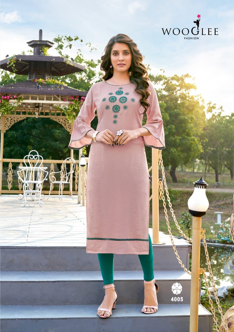 Wooglee Flora Viscose Weaving Stripes Fancy Stylish Party Wear Kurtis