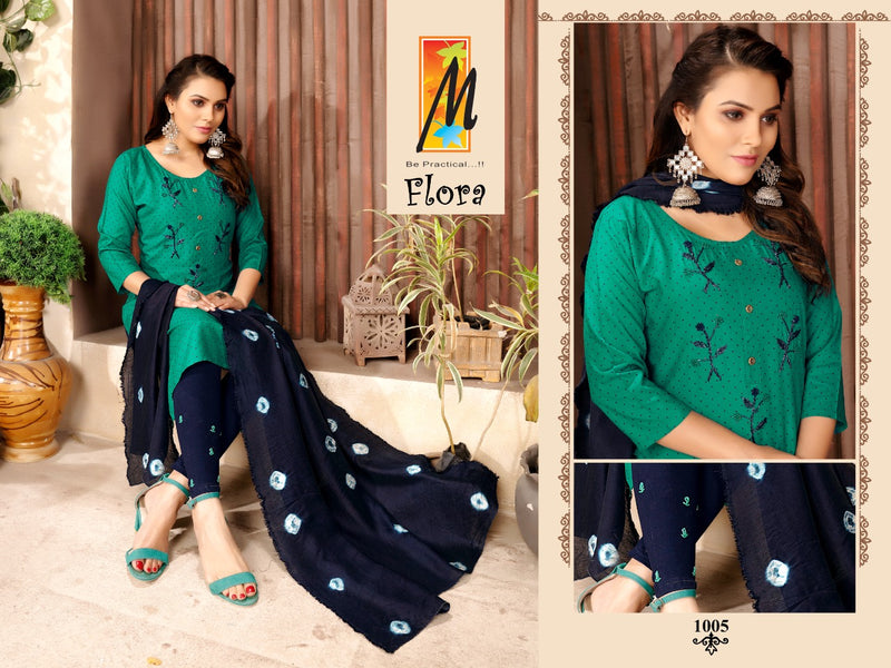 Master Flora Rayon Daniya Print Ready Made Party Wear  Kurtis Set With Heavy Handwork Embroidery