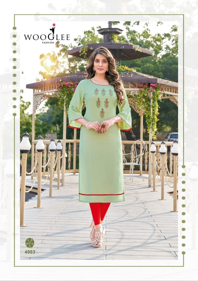 Wooglee Flora Viscose Weaving Stripes Fancy Stylish Party Wear Kurtis