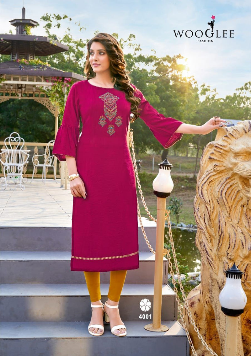 Wooglee Flora Viscose Weaving Stripes Fancy Stylish Party Wear Kurtis