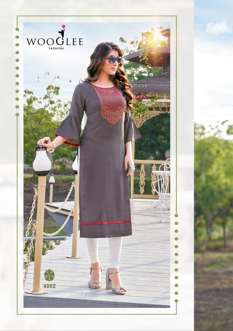 Wooglee Flora Viscose Weaving Stripes Fancy Stylish Party Wear Kurtis