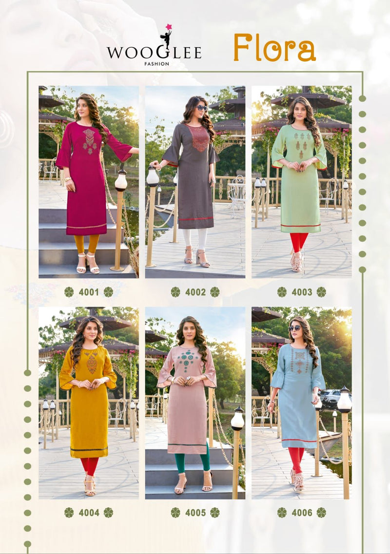 Wooglee Flora Viscose Weaving Stripes Fancy Stylish Party Wear Kurtis