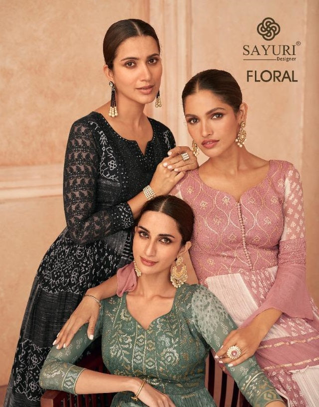 Sayuri Designs Floral Georgette With Heavy Embroidery Work Stylish Designer Fancy Long Gown