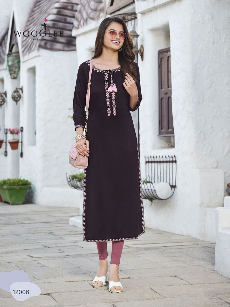 Wooglee Florance Rayon Buti Embroidery Handwork Fancy Designer Kurti