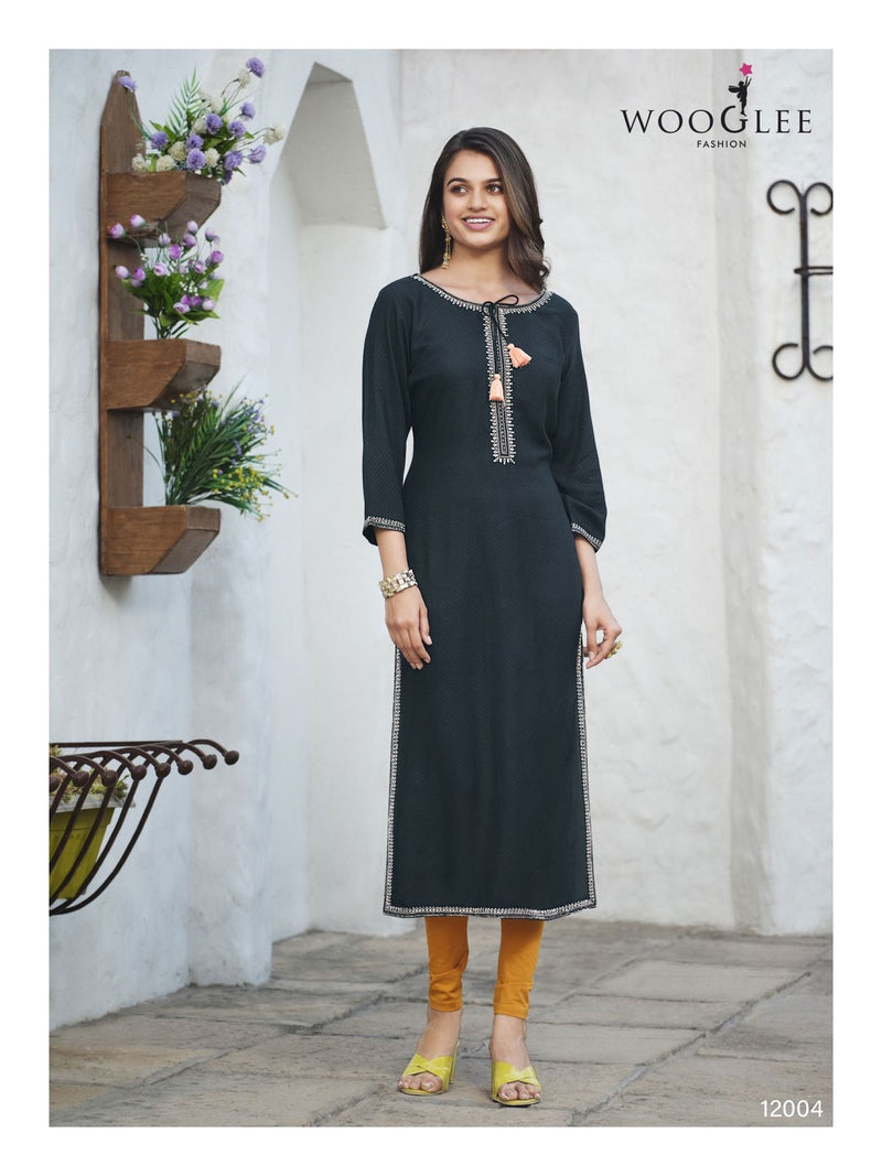 Wooglee Florance Rayon Buti Embroidery Handwork Fancy Designer Kurti