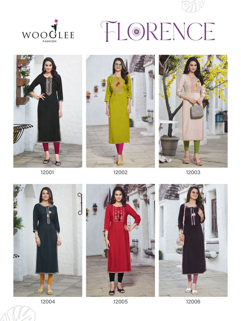 Wooglee Florance Rayon Buti Embroidery Handwork Fancy Designer Kurti