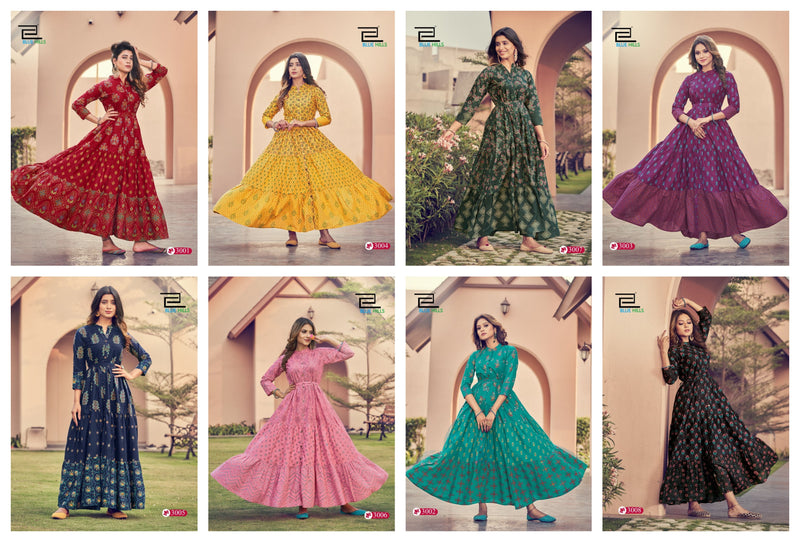 Blue Hills Florencia Vol 3 Cambric Cotton Gown Style Party Wear Kurtis