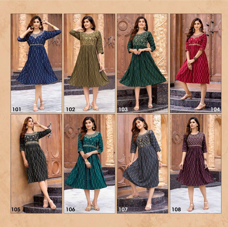 Golden Fortuner Rayon Fancy Designer Party Wear Kurtis