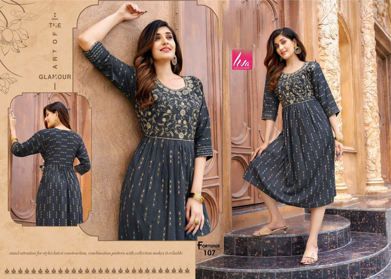 Golden Fortuner Rayon Fancy Designer Party Wear Kurtis