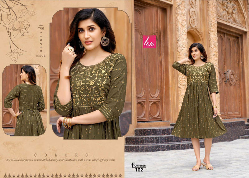 Golden Fortuner Rayon Fancy Designer Party Wear Kurtis